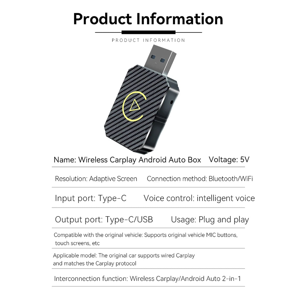 Nouveau Dongle intelligent Carplay et Android Auto 2 en 1, WIFI 5G, connexion rapide, adaptateur sans fil pour Audi VW Hyundai Jeep Benz